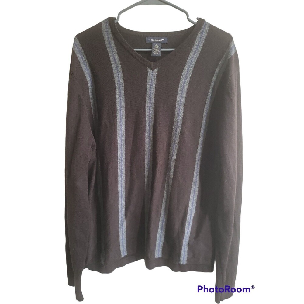 Banana‎ Republic Men's Wool Sweater Size L Brown Purple Gray Stripe